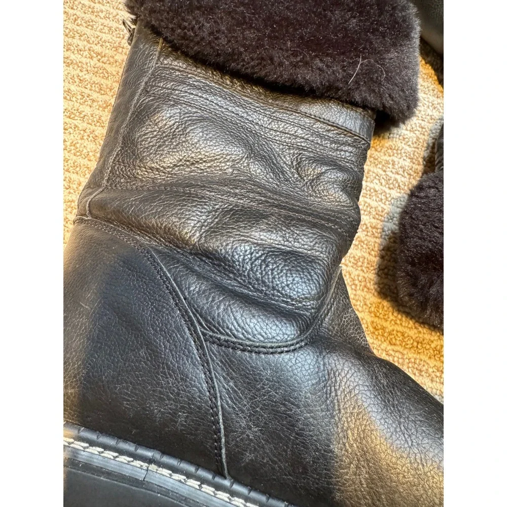 GH Bass Womens Black Leather Faux Fur‎ Trim Winter Boots Lug Sole Rear Zip